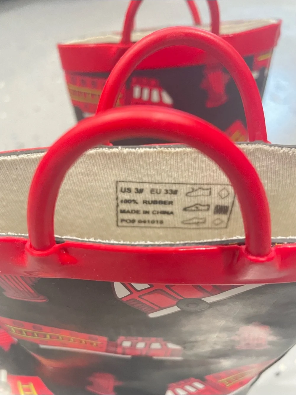 Kids Black & Red Fire Truck Rain Boots